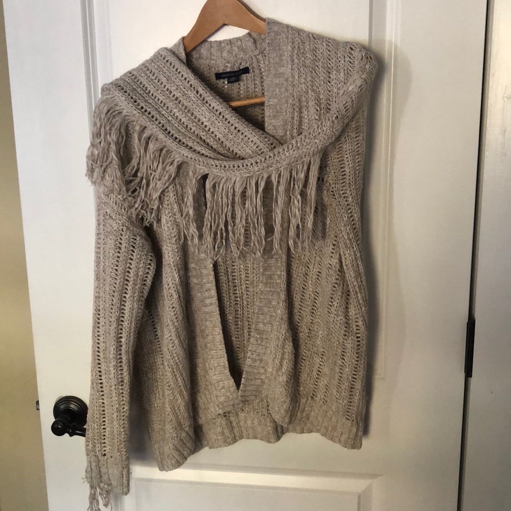 American Eagle beige fringe sweater